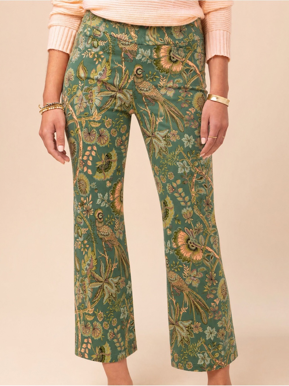 Spartina 449 Maren Kick Flare Golf Pants in Green Boho Floral Small NWOT